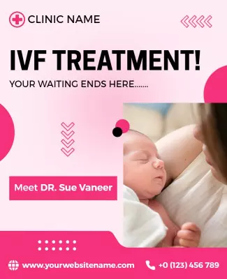 Soft Pink IVF Treatment Announcement with Baby Poster Template