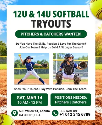 Softball Pitchers and Catchers Wanted Flyer Template