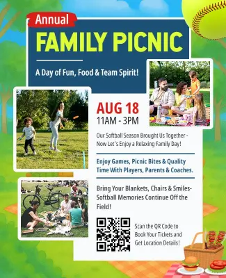 Softball Season Celebration Family Picnic Flyer Template