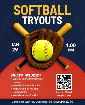 Softball Tryouts Event Information Flyer Template
