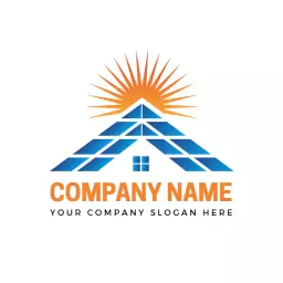 Solar Panel Roof Design with Bright Orange Sun Rays Logo Template