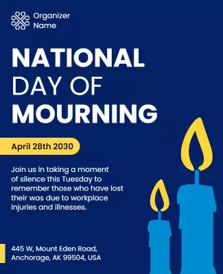 Somber Blue Candlelight Vigil National Day of Mourning Poster Template