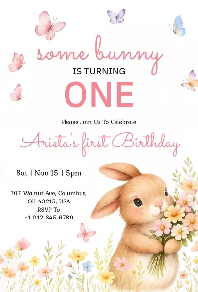 Some Bunny Is Turning One Birthday Celebration Invitation Template