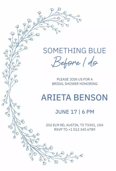 Something Blue Elegant Bridal Shower Invitation Template