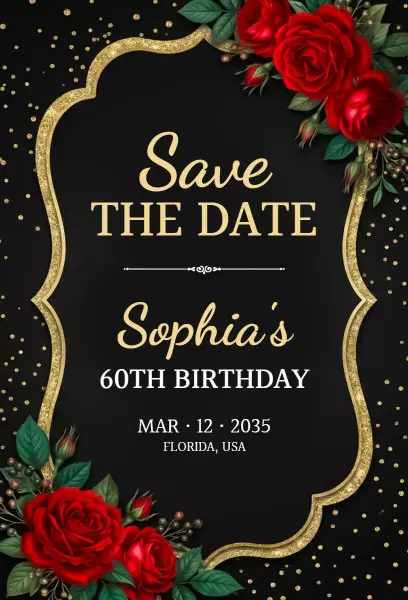 Sophia's 60th Birthday Elegant Save The Date Invitation Template