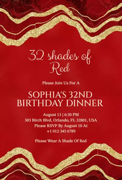 Sophia's Elegant 32nd Birthday Dinner Invitation Template