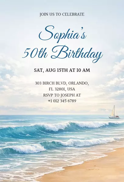 Sophia's Elegant 50th Birthday Summer Celebration Invitation Template