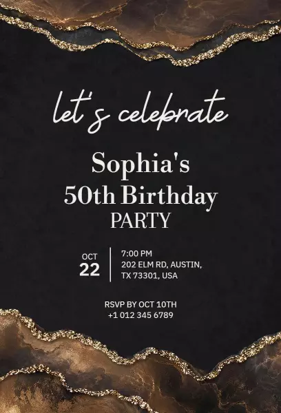 Sophia's Elegant 50th Golden Birthday Celebration Invitation Template