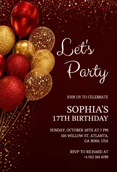 Sophia's Glamorous Golden Birthday Celebration Invitation Template