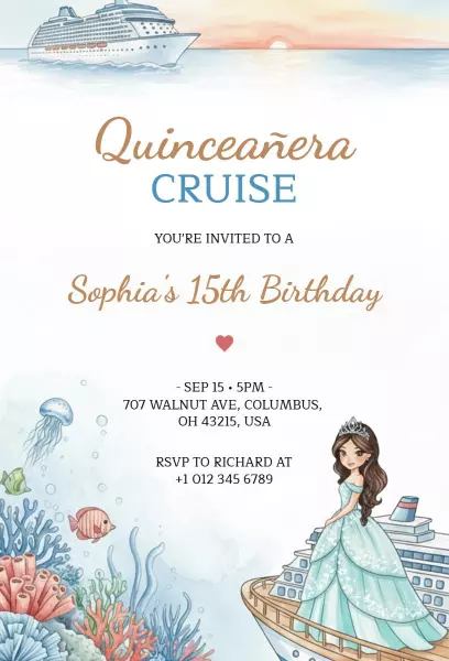 Sophia’s Quinceanera Cruise Celebration Invitation Template