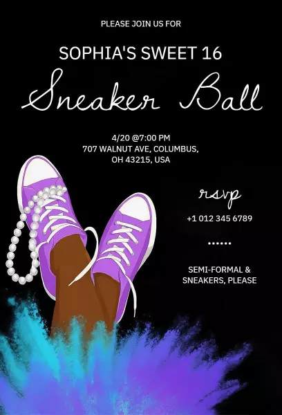 Sophia's Sneaker Ball Fun Sweet 16 Birthday Invitation Template