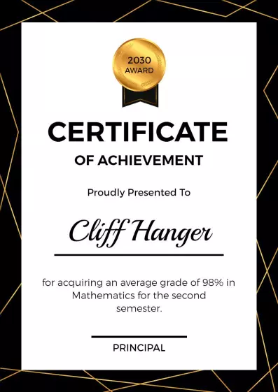 Sophisticated Black and Gold Academic Achievement Certificate Template