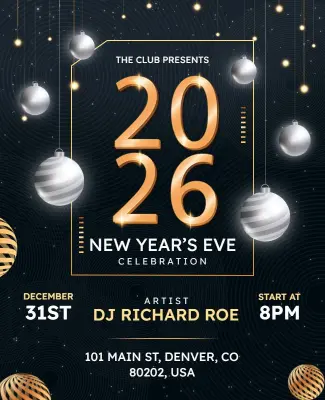 Sophisticated Black and Gold New Year's Eve Celebration Flyer Template