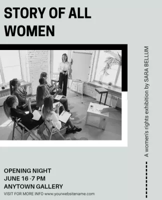 Sophisticated Black and White Women's Rights Exhibition Poster Template