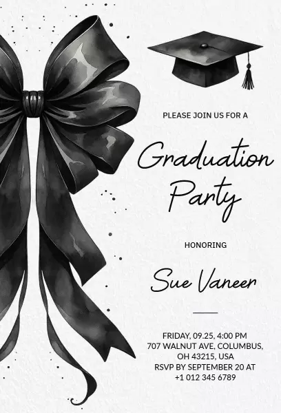 Sophisticated Black Tie Graduation Celebration Invitation Template