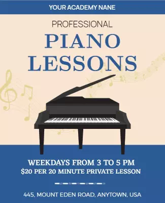 Sophisticated Blue Piano Lessons Promotion Flyer Template