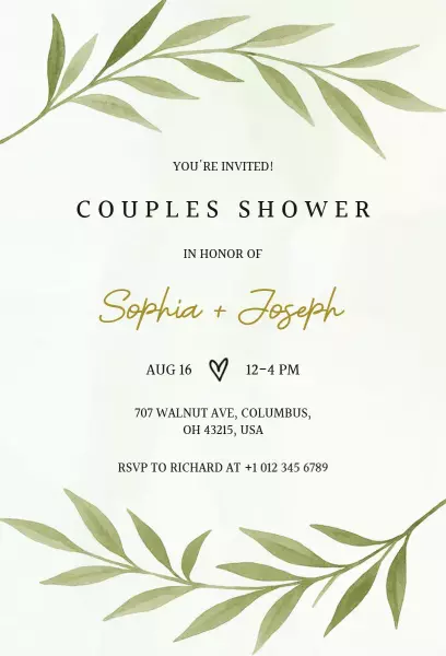 Sophisticated Greenery Couples Shower Invitation Template