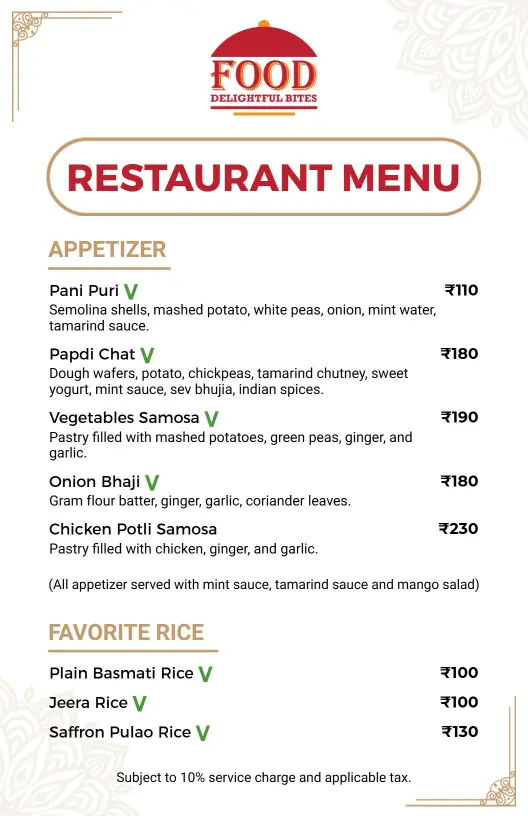 Sophisticated Indian Tandoori Delights Restaurant Menu Template