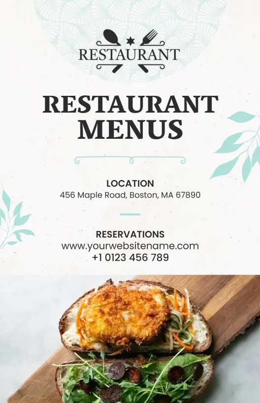 Sophisticated Leafy Design for Restaurant Menu Template