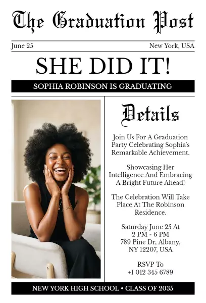 Sophisticated Photo Graduation Celebration Event Invitation Template