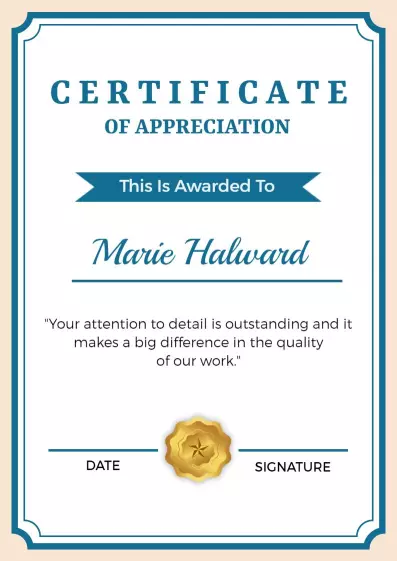 Sophisticated Teal and Gold Certificate of Appreciation Template