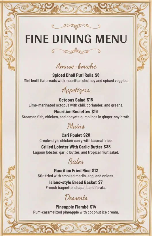 Sophisticated Vintage Border Fine Dining Menu Template
