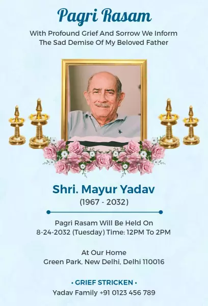Sorrowful Pagri Rasam Funeral Ceremony Invitation Template