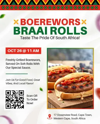 South African Boerewors Braai Roll Celebration Flyer Template