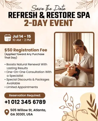 Spa Event Promotion Flyer with Consultation Details Template