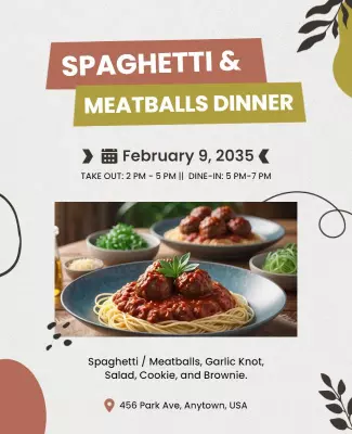Spaghetti and Meatballs Dinner Event Flyer Template