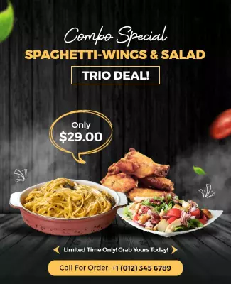 Spaghetti Wings and Salad Trio Deal Flyer Template