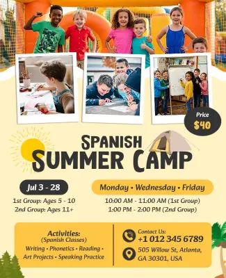 Spanish Language Summer Camp Flyer Template