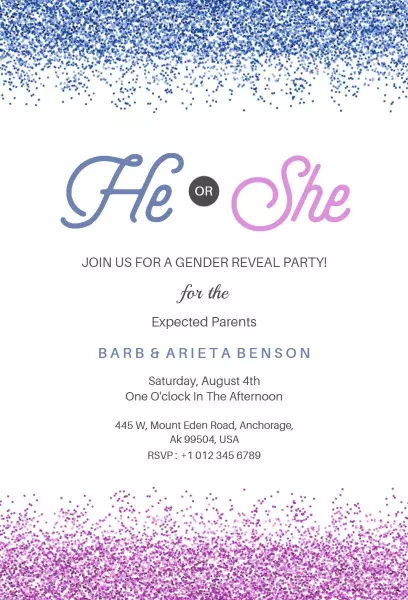 Sparkling Blue Pink Gender Reveal Celebration Invitation Template