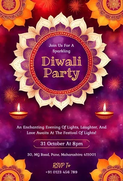 Sparkling Diwali Festival Celebration Party Invitation Template