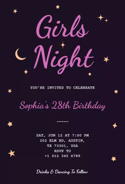 Sparkling Girls Night Out Birthday Celebration Invitation Template