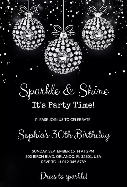 Sparkling Glamorous 30th Birthday Celebration Invitation Template