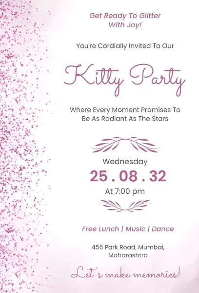 Sparkling Glamour Kitty Party Celebration Invitation Template