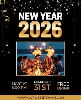 Sparkling Gold New Year’s Eve Celebration Flyer Template