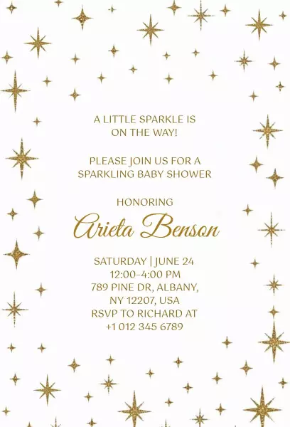 Sparkling Gold Stars Baby Shower Celebration Invitation Template