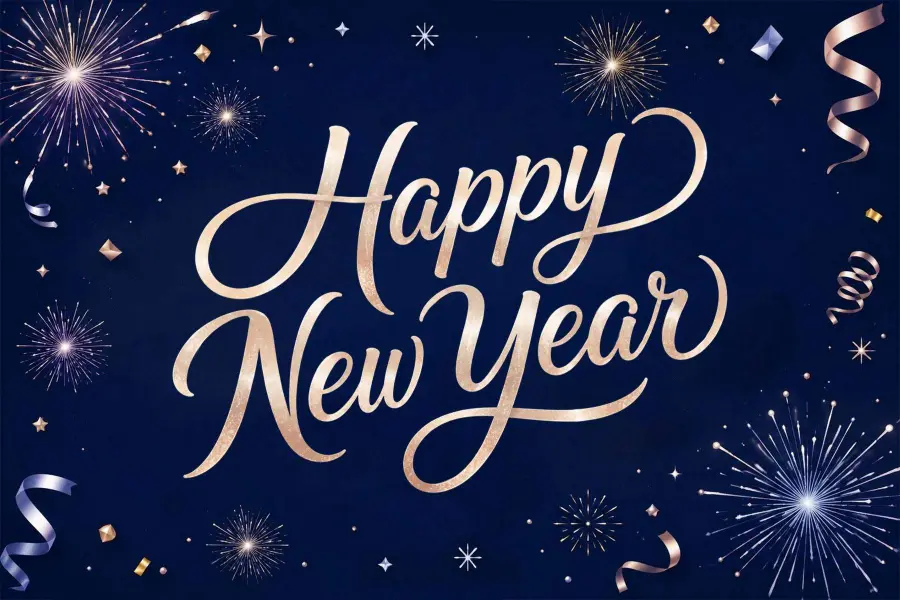 Sparkling Happy New Year Greetings Postcard Template