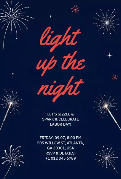 Sparkling Night Celebration Labor Day Gathering Invitation Template