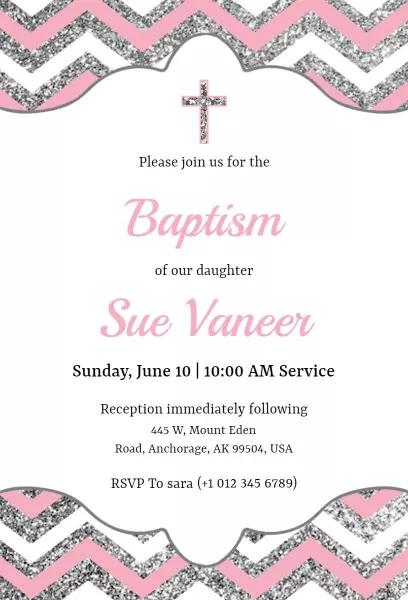 Sparkling Pink Chevron Baptism Ceremony Invitation Template