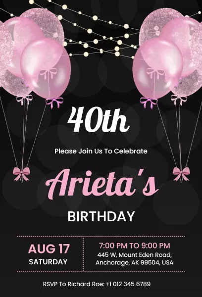 Sparkling Pink Glam 40th Birthday Celebration Invitation Template