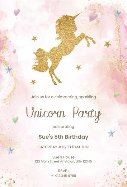 Sparkling Unicorn Theme Birthday Celebration Invitation Template