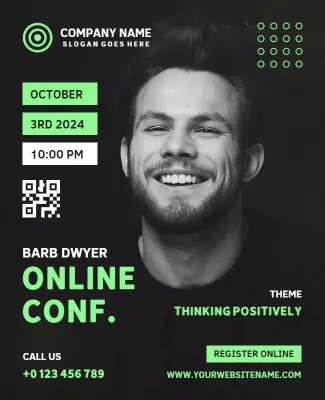 Modern Black and Green Online Conference Flyer Template