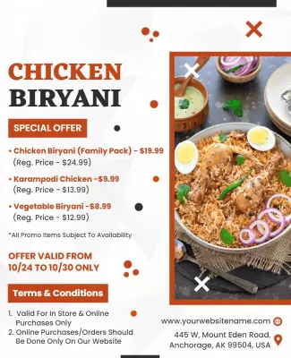 Special Chicken Biryani Restaurant Promotion Flyer Template