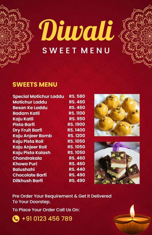 Specialty Laddu and Barfi Selections for Diwali Menu Template
