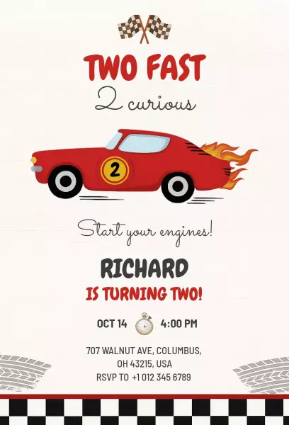 Speedy Racing Cars Birthday Celebration Invitation Template