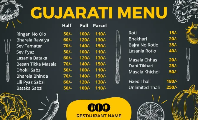 Spicy and Flavorful Gujarati Dishes and Specialty Thalis Indian Cuisine Menu Template