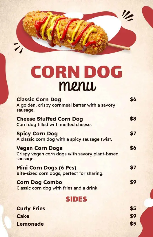 Spicy and Mini Corn Dog Varieties Menu Template
